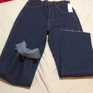 Brand new dark blue Jean wash wide leg highwaisted ankle cute jeans